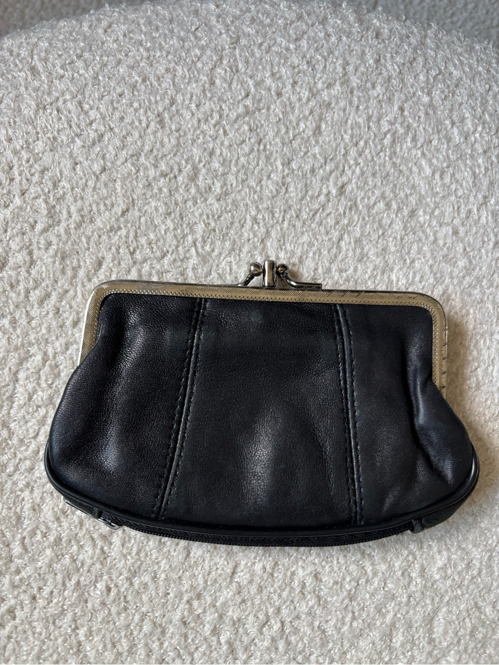 Vintage Black Leather Kiss Lock Coin Purse Wallet Retro Change Pouch